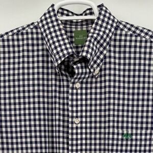 Sid Mashburn Mens Large Navy White Gingham Button Down Shirt Monogrammed Cotton